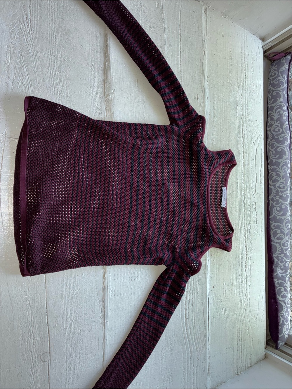 Rag & Bone Quinn Burgandy
Striped Mesh Off Shoulder Sweater